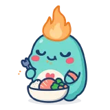 A Habitot pet happily eating a bowl of food.