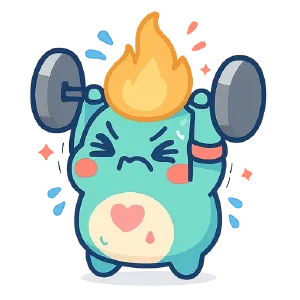 A Habitot pet lifting a dumbbell with determination.