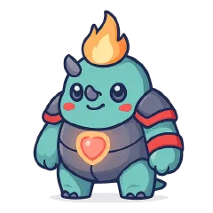 The adult Strength form: a stocky, armored horned beast with a glowing heart.